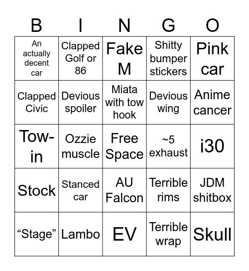 unmarked brisbane Bingo Card