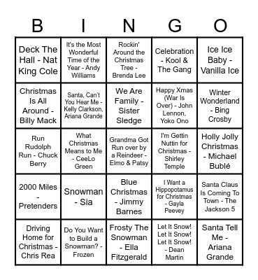 JINGLE THE BELLS Bingo Card