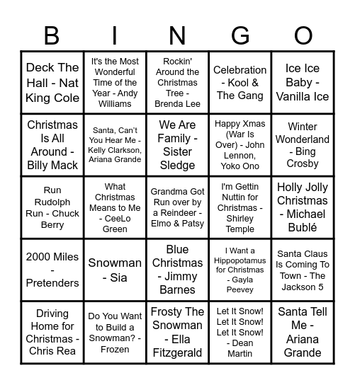 JINGLE THE BELLS Bingo Card
