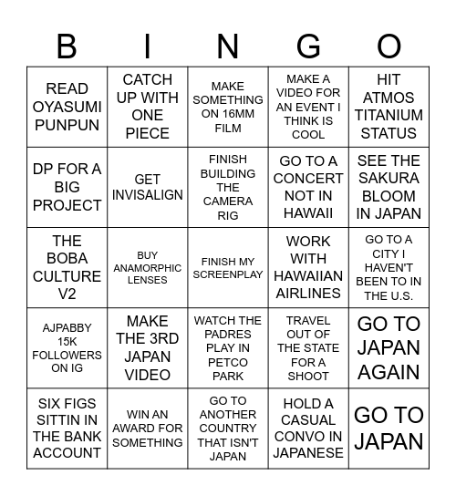 2026 Bingo Card Bingo Card