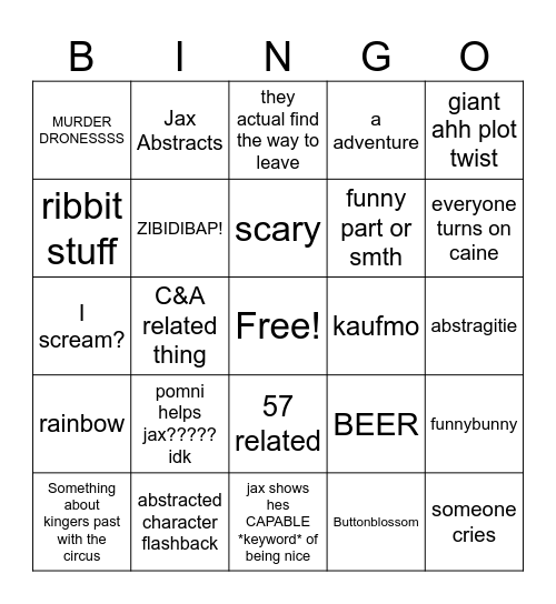 EPISODE 8 TADC!!!!! Bingo Card