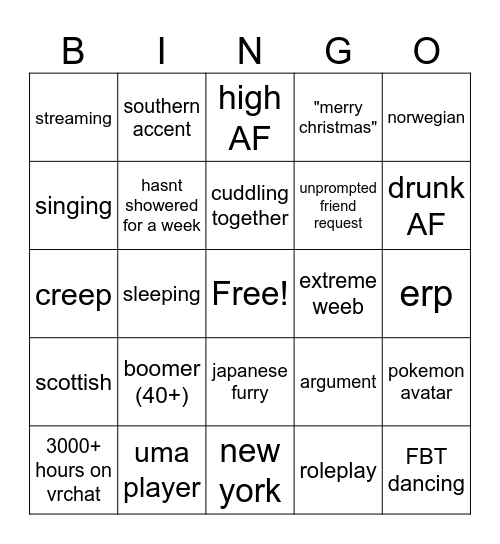 VRChat bingo Card