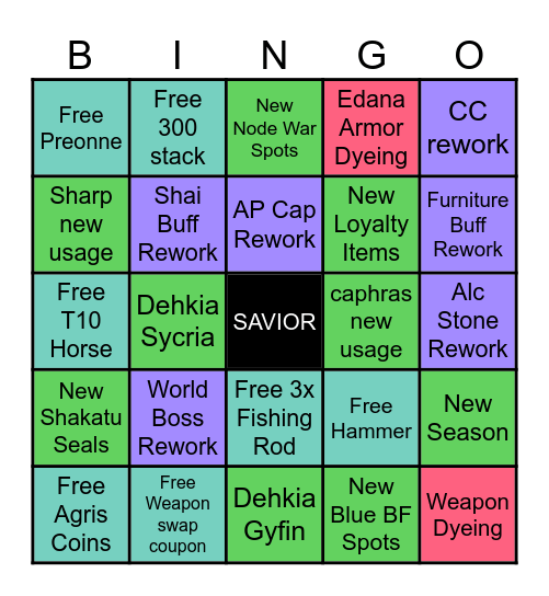 Calpheon Ball 25 Bingo Card