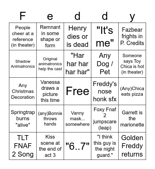 Fnaf 2 movie bingo Card