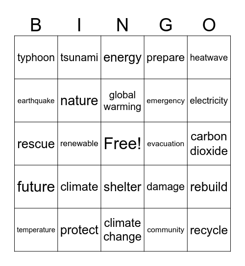 JHS 2 SDG 13 Bingo Card