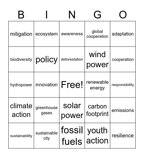 JHS 3 SDG 13 Bingo Card