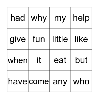 Early 1st Bingo Card