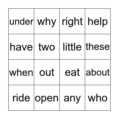 1st grade Bingo Card