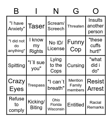 Police Videos Bingo Card