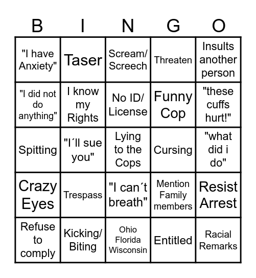 Police Videos Bingo Card