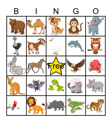 Animal Bingo Card