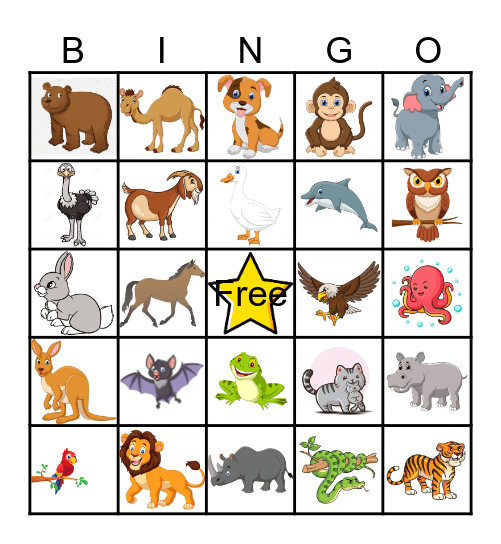 Animal Bingo Card