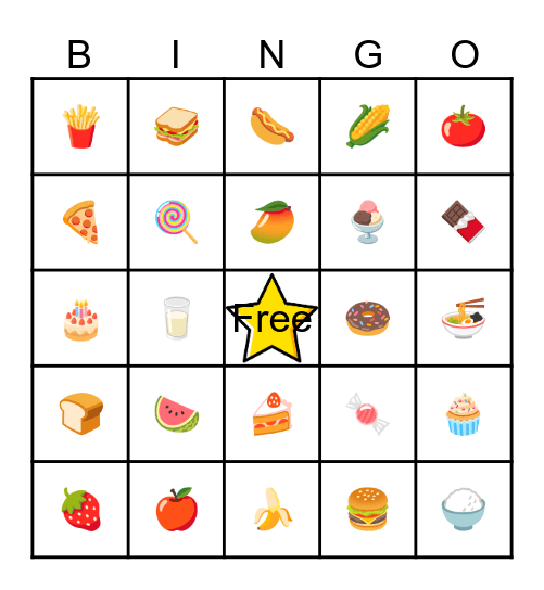 Foods Bingo Card