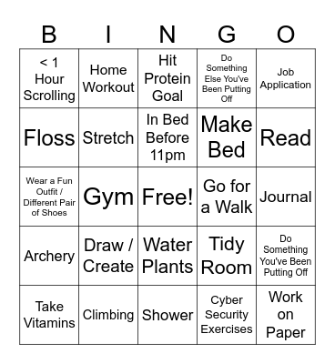 Self Care Bingo Card