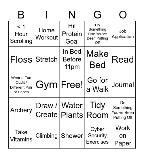 Self Care Bingo Card