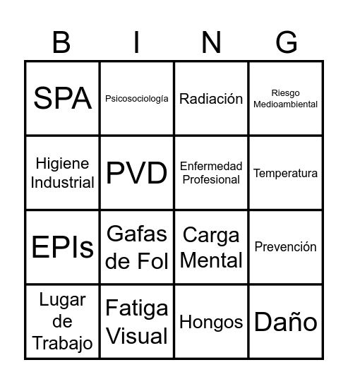 BINGO IPE Bingo Card
