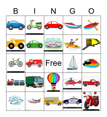 Transportation Bingo Card