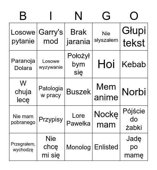 Łukasz Bingo Card