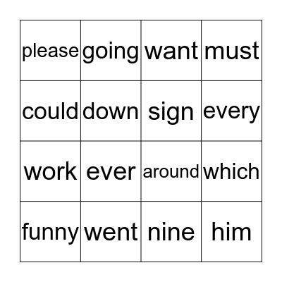 1st Grade Bingo Card