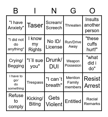 Police Videos Bingo Card