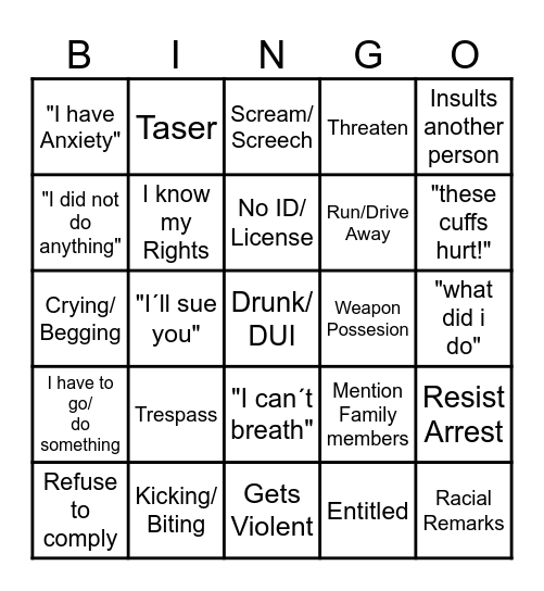 Police Videos Bingo Card