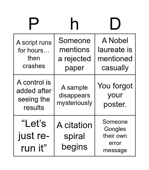 Nobel Dinner Bingo Card