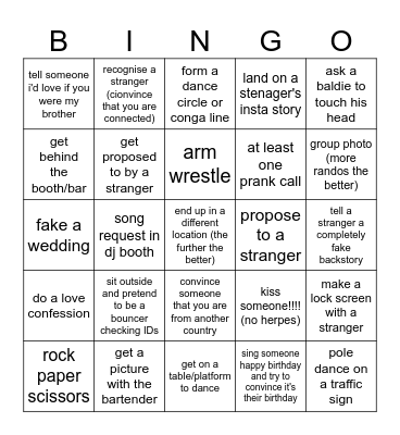 Sezen's Night Out Bingo Card