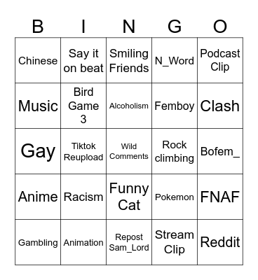 Instagram Reels Bingo Card