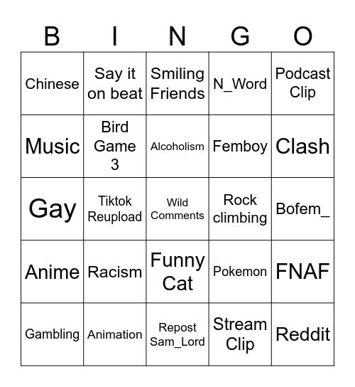 Instagram Reels Bingo Card