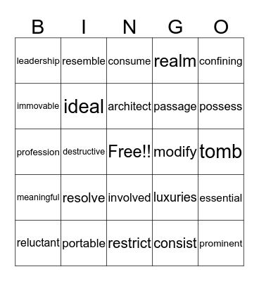 Vocabulary Bingo! Bingo Card