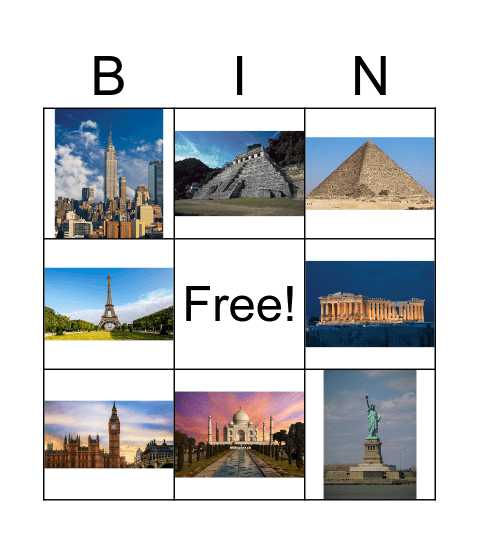 Landmarks Bingo Card