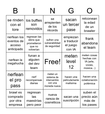 brawl stars (5 años futuro) Bingo Card