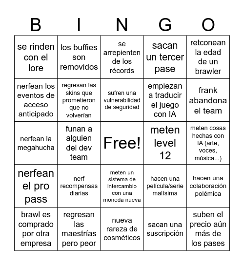 brawl stars (5 años futuro) Bingo Card