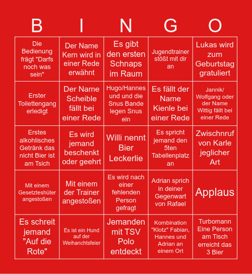 TSV Weihnachtsfeier Bingo Card