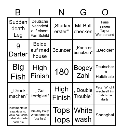 Darts WM 2025 Bingo Card