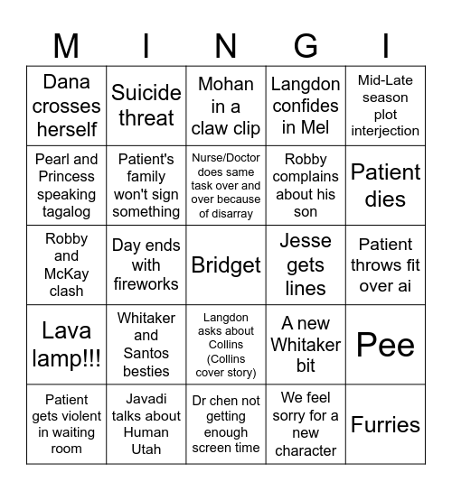THE PITT!! (Season 2) Bingo Card