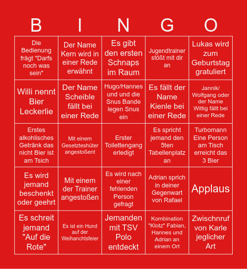 TSV Weihnachtsfeier Bingo Card