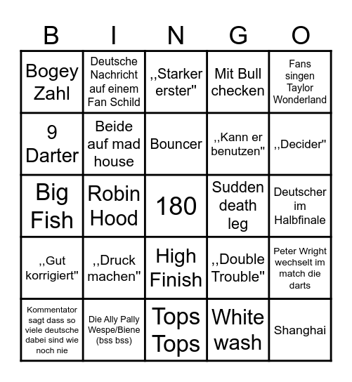 Darts WM 2025 Bingo Card