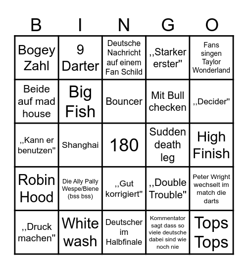 Darts WM 2025 Bingo Card