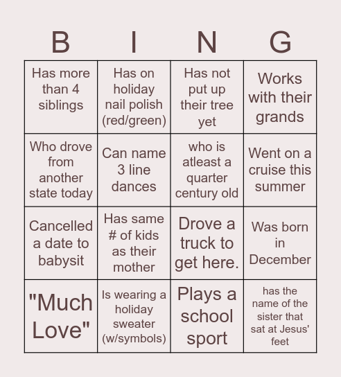 Williams Holiday Brunch -       Find Someone Who... Bingo Card