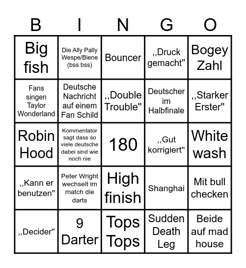 Darts WM 2025 Bingo Card