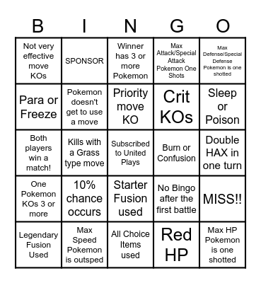 Then we fight bingo UP Fusions Bingo Card