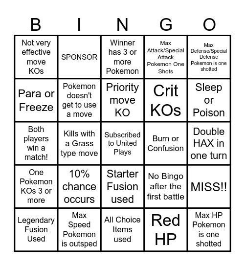 Then we fight bingo UP Fusions Bingo Card