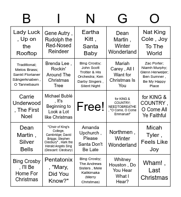 Christmas Music Bingo Card