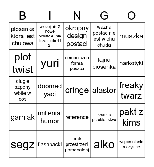 Hazbin hotel Bingo Card