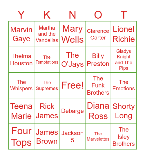 Christmas - Motown Era Bingo Card