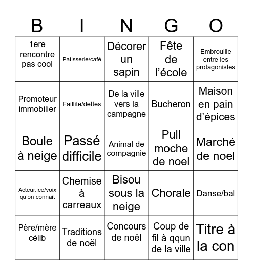 Film de noël Bingo Card