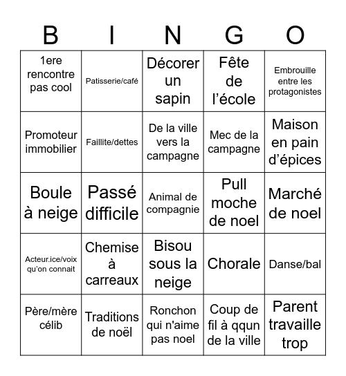 Film de noël Bingo Card