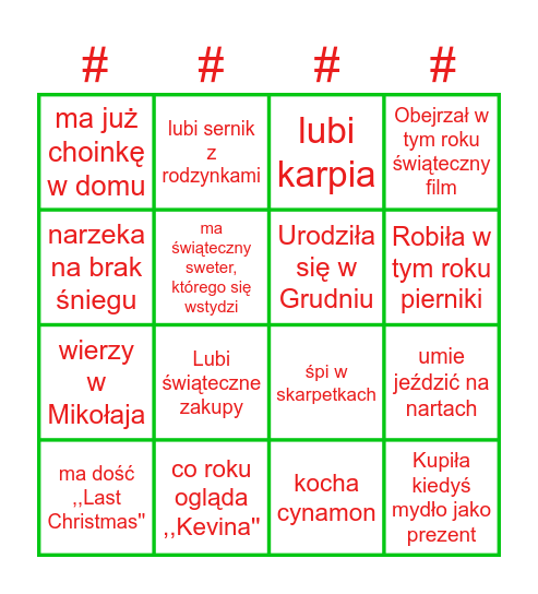 Znajdź Osobę która... Bingo Card