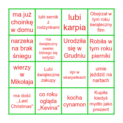 Znajdź Osobę która... Bingo Card